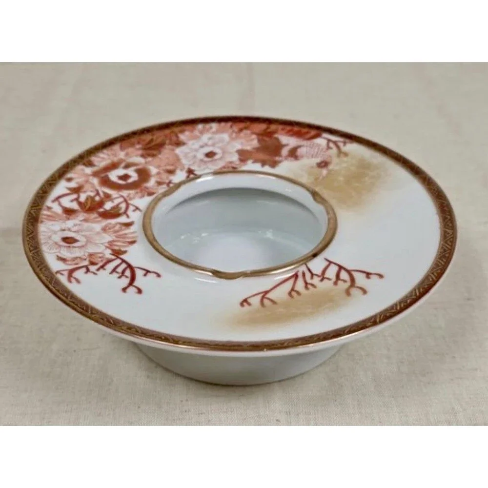 Vintage Japanese Kutani Porcelain Ashtray Hand Painted Phoenix & Peony Gold Gilt